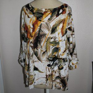 Zozo Plus Size 2X Linen Blend Botanical Leaf Print Sweater Elbow Sleeves